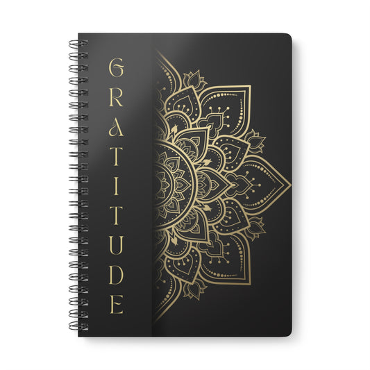 Black and Gold Simple Elegant Mandala Gratitude Journal Cover Wirobound Softcover Notebook, A5